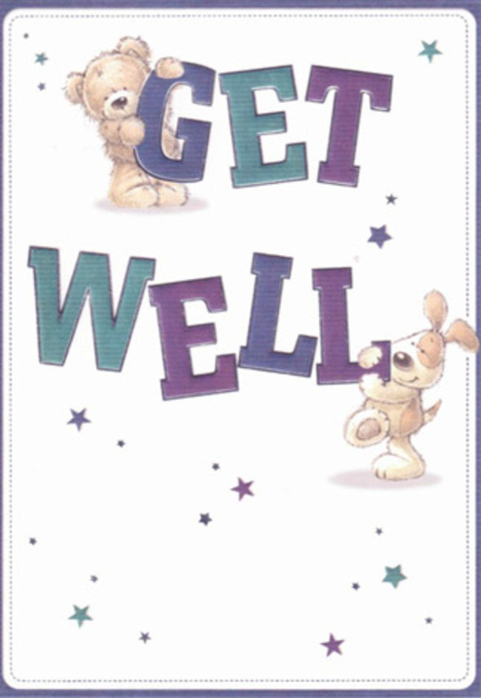 This get well card radiates heartfelt encouragement, beautifully imbued with the free-spirited energy that defines Camden. At the center, a friendly bear and a playful puppy share a whimsical interaction with oversized, confident letters shaded in thoughtful purples and lively aquas, bringing colour and courage to the message. Their soft fur, rendered with textured strokes, feels almost within reach, like the tactile comfort one finds in a hand-tied bouquet from a Camden florist. Starbursts swirl gently across the scene, sparkling in various shades as if scattering positive wishes down Parkway or along the towpath. A clear, inviting white background lets the vivid hues shine, evoking the uplifting effect of floral displays that brighten local market stalls. Each detail is arranged with the kind of care and artistry you'd expect from expert florists in Camden-thoughtful, sincere, and designed to carry hope. Whether sent to someone resting at home near Primrose Hill or recovering nearby, this card brings with it a gentle sense of renewal and heartfelt connection.